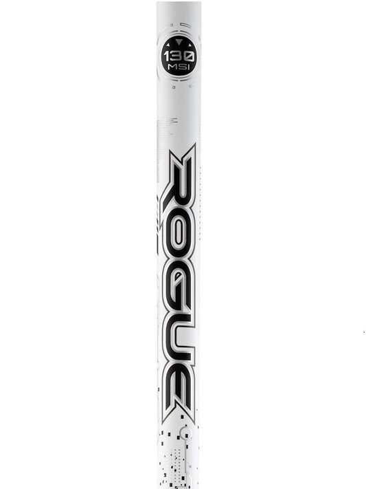 A golf club shaft labeled 'ROGUE' from Aldila with black and white color scheme, indicating a 130 MSI profile.